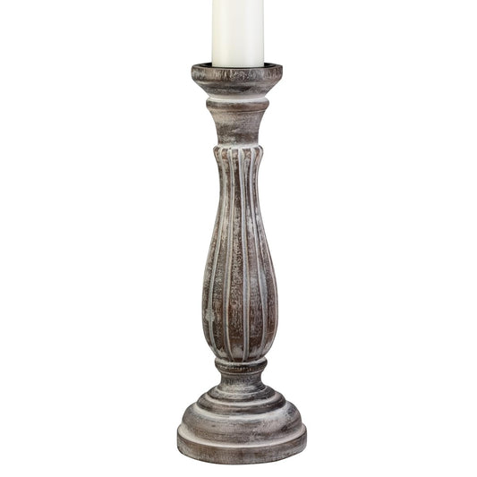 Biedermann & Sons Washed Wooden Pillar Candle Holder, White, 10 Inch Tall, Fits Up to 3 Inch Pillar Candles, Decorative Candle Pedestal for Shelves and Centerpieces