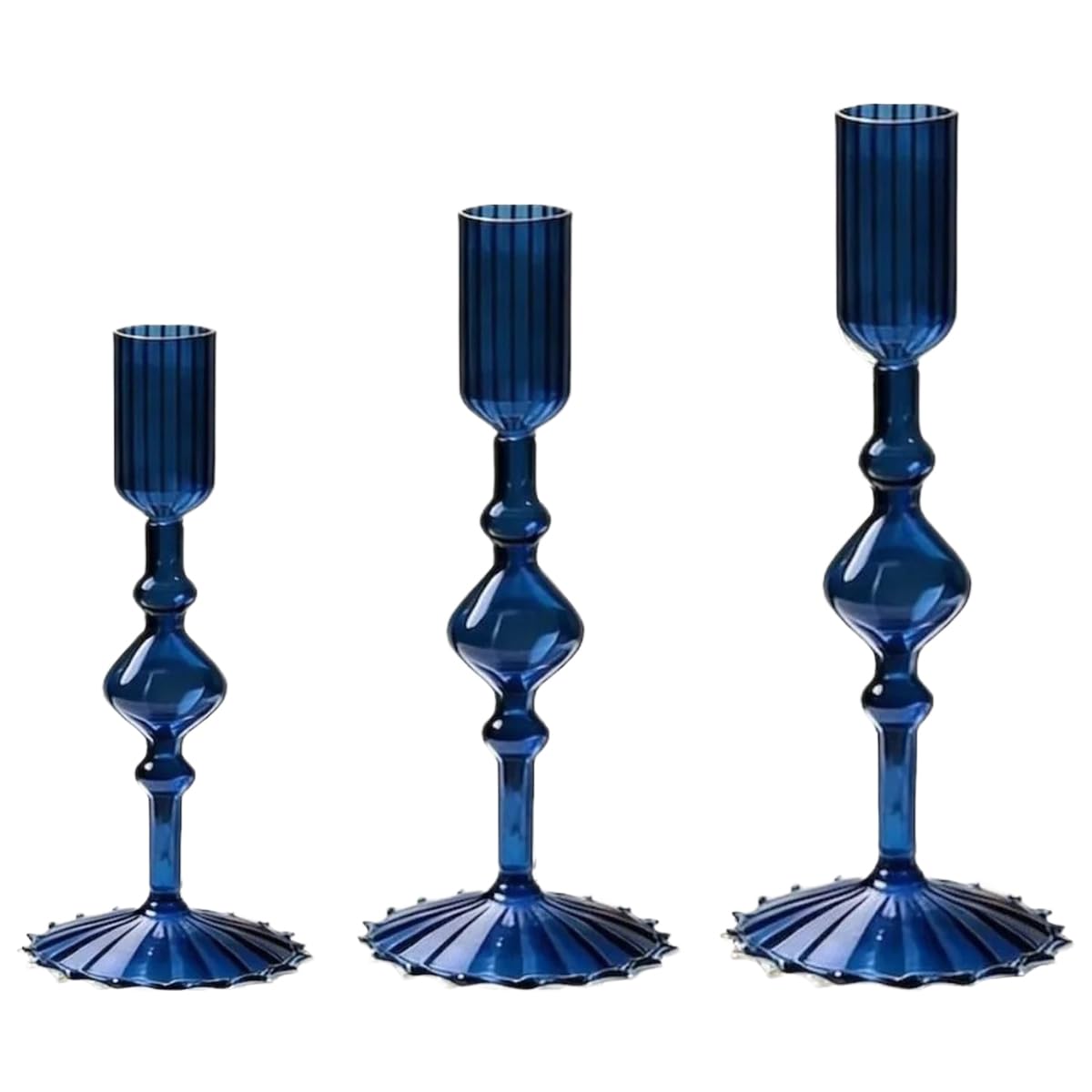 Mineaud 3Pcs Glass Candlestick Holders Glass Taper Candle Holders Groovy Wavy Elegant Candle Stick for Home Party Decoration,Styled-Blue