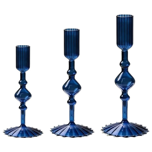 Mineaud 3Pcs Glass Candlestick Holders Glass Taper Candle Holders Groovy Wavy Elegant Candle Stick for Home Party Decoration,Styled-Blue