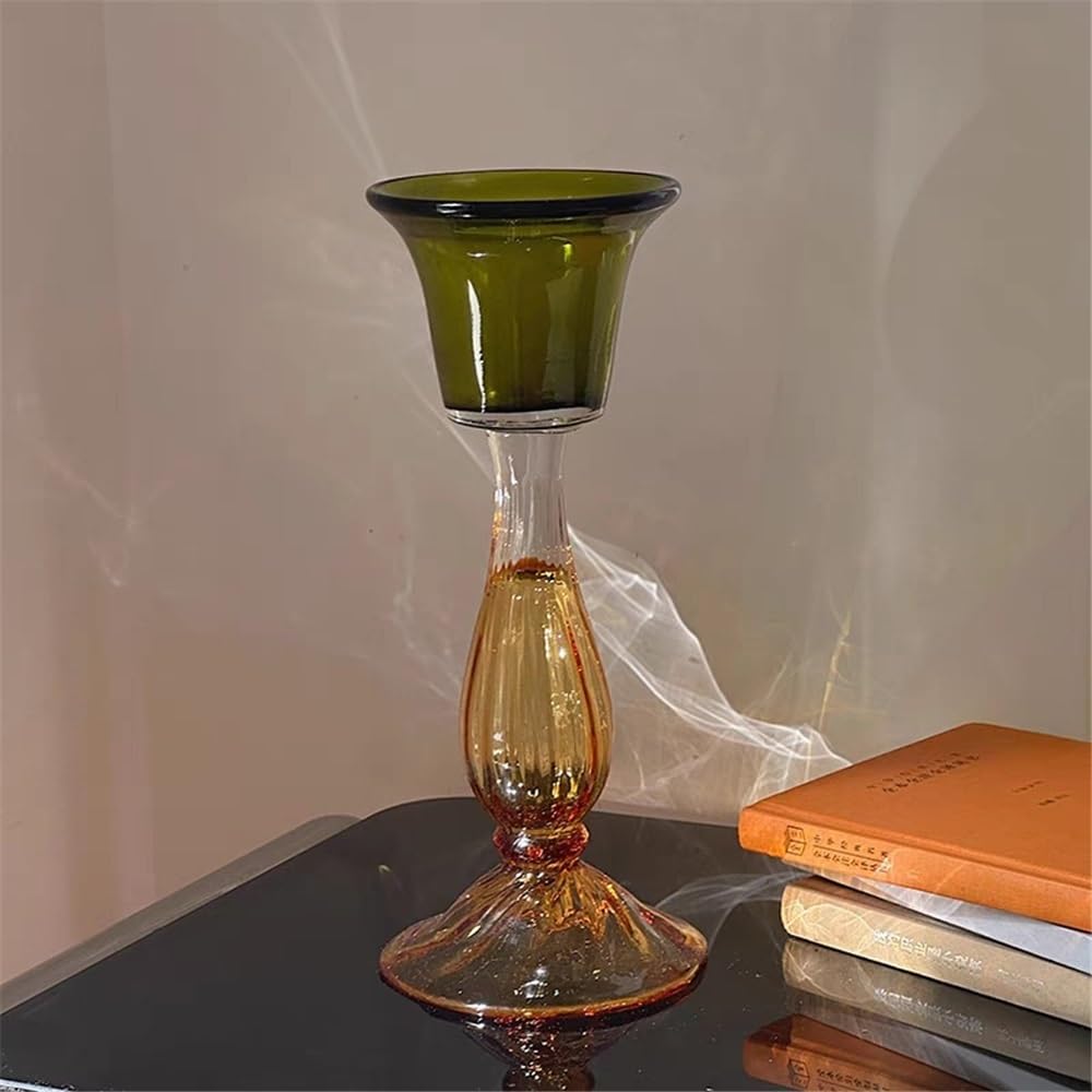 YUHUAWF Candle Holderss Second-Hand Transparent Single-Head Candlestick High-Grade Glass Green Decorative Aromatherapy Candle Holder Decorative Candlestick