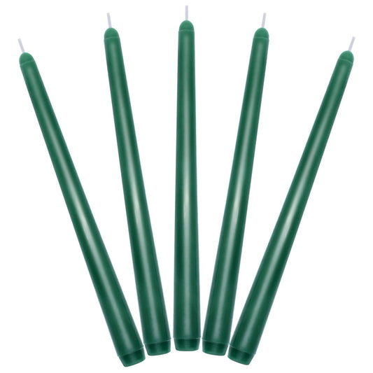 Set of 5 Unscented Green Taper Candles Unscented Skinny 10 Inch Tall 7/8 Inch Diameter Solid Colored Wax Candlesticks for Table St. Patrick's Day Decor - 8 Hours Burn Time