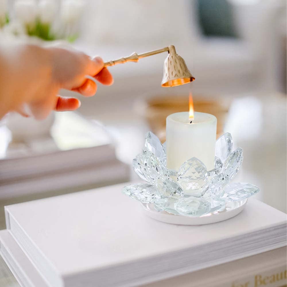 Kolnlala Crystal Lotus Flower Tealight Candle Holders/Glass Tea Light Candlestick Decor Decoration for Christmas Home Wedding Party… (Clean 2pcs)