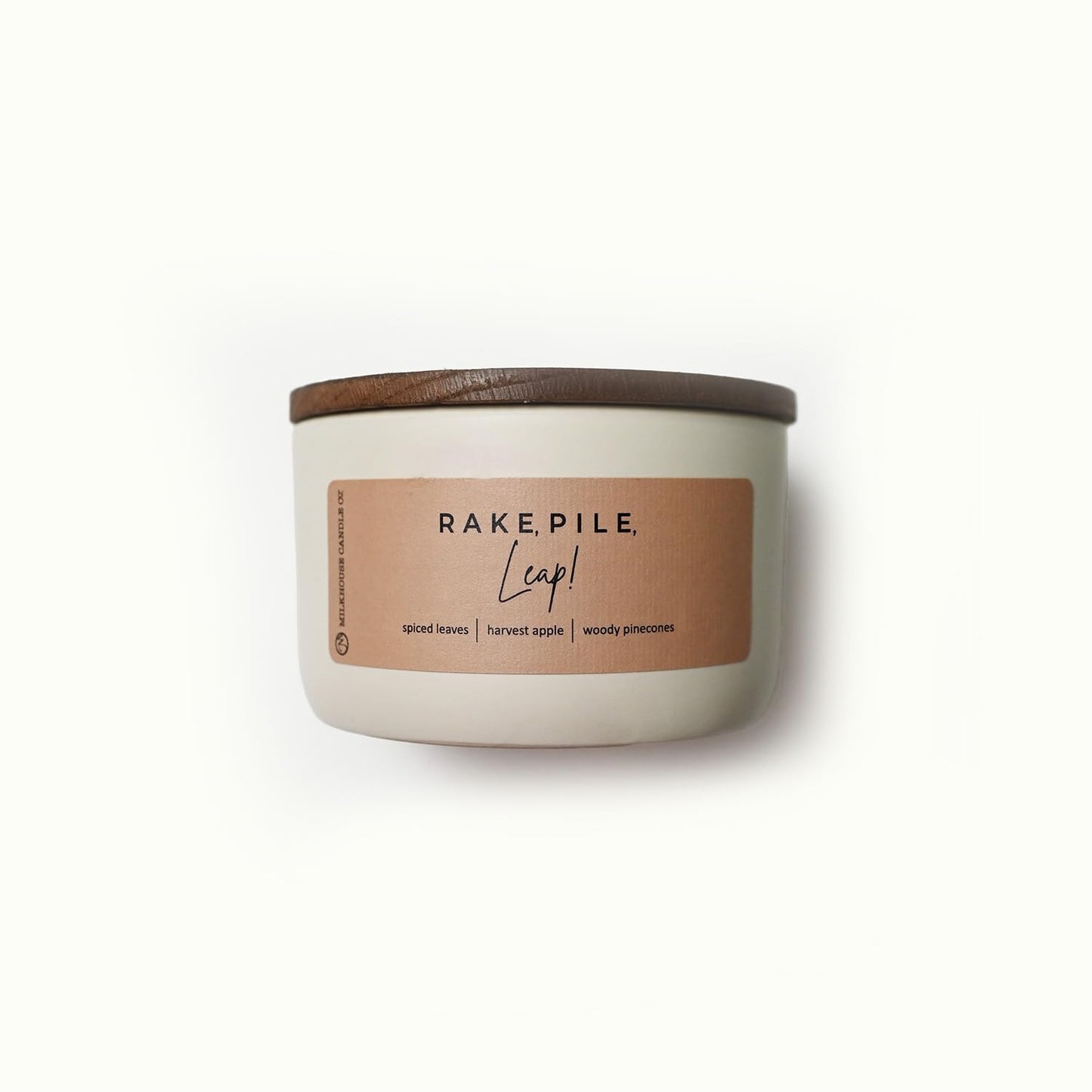 Milkhouse Candle Company Rake, Pile, Leap! Soy Candle - Spiced Leaves | Harvest Apple | Woody Pinecones Scented - 10 oz Signature Statement Candle with Lid, 20+ Hour Burn Time, Made in the USA