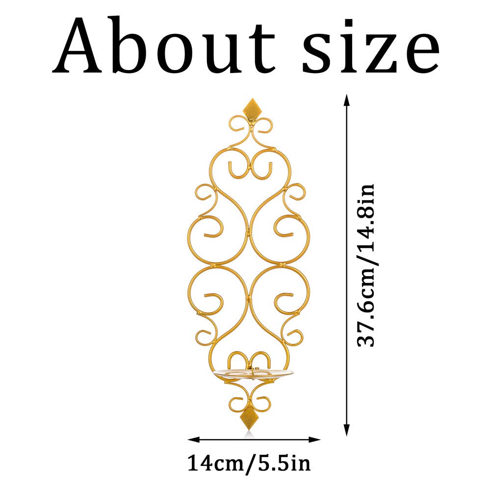 Sziqiqi Iron Wall Candle Sconce Holder Set of 2 Hanging Wall Mounted Pillar Candle Sconces Holder, Wall Sconces Decor for Bedroom Dining Room, Gold