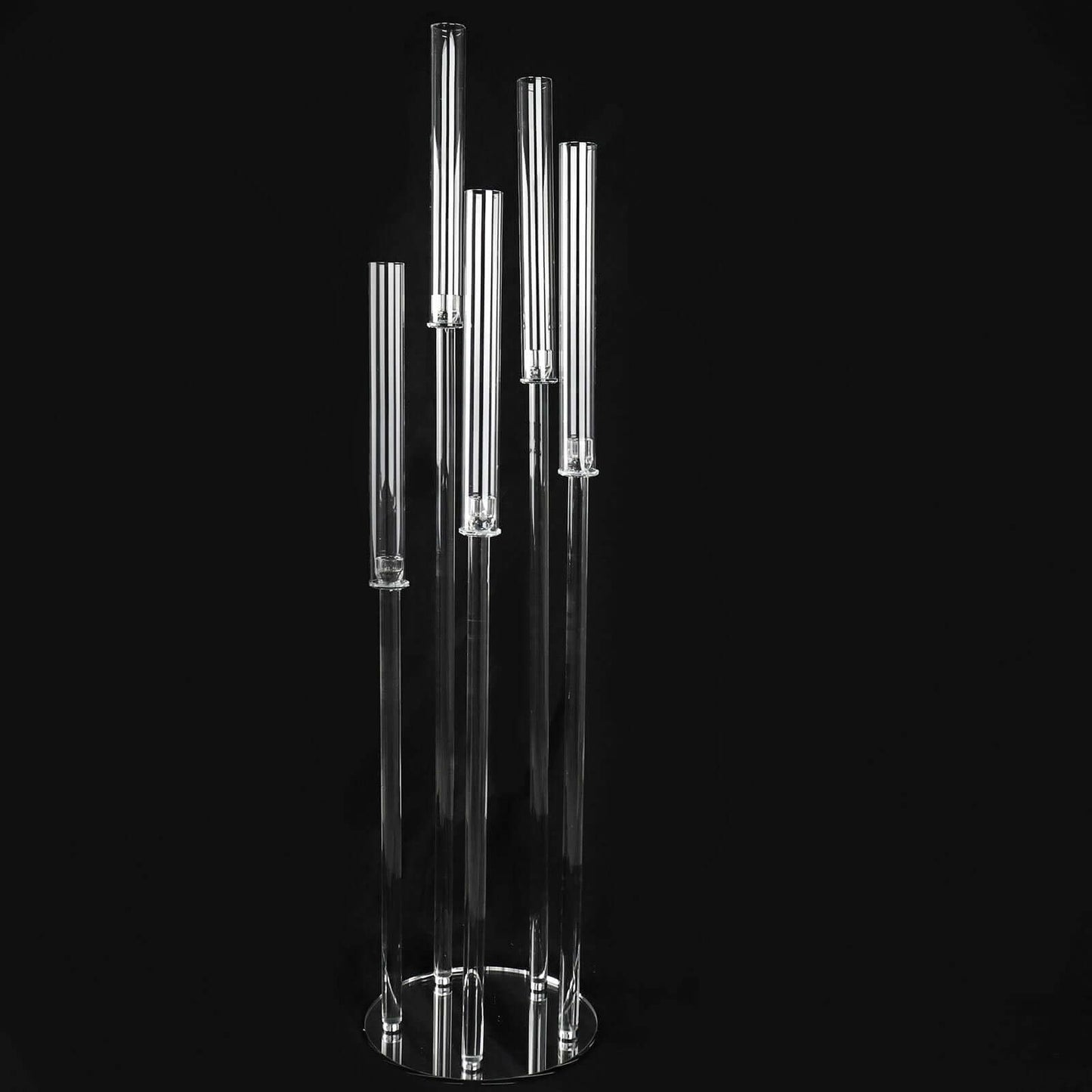 Efavormart 51" Clear 5-Arm Crystal Round Cluster Taper Candelabra Candle Holders, Votive Pillar LED Candle Holders with Round Mirror Base