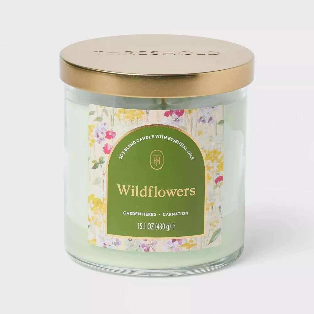 Threshold 2-Wick Lidded Glass Jar Candle (15.1oz, Wildflowers)