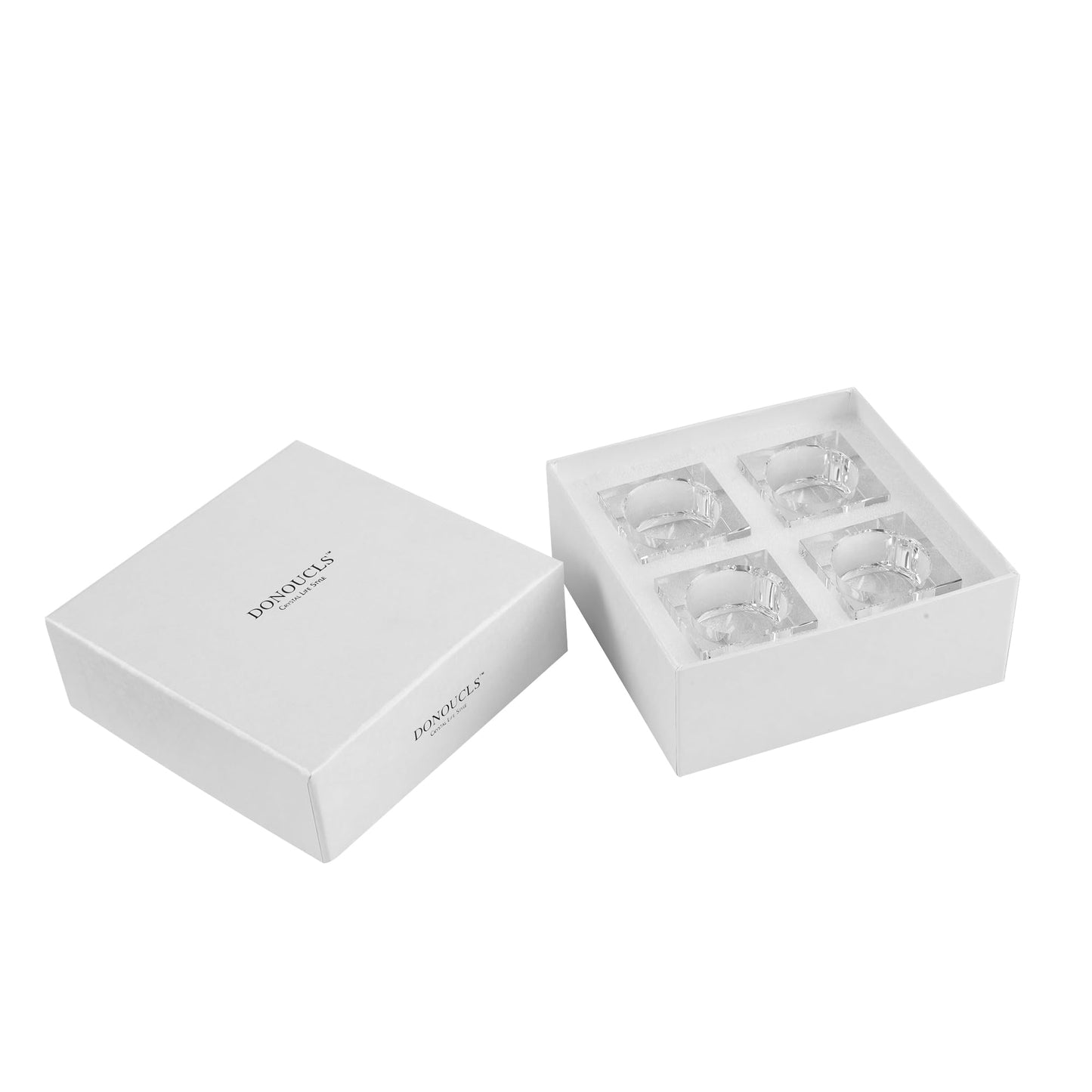 DONOUCLS Home Crystal Tealight Candle Holders Pack of 4, 1.5 Inches Height, Heavy Solid Square Hand Cut Tealight Holders Sets, Centerpiece for Home Decor(Clear)