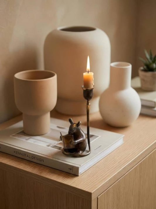 Vintage Brass Mouse Candleholder Antique Patina Taper Candle Holder mice Antique Home Decor Gift for Friend