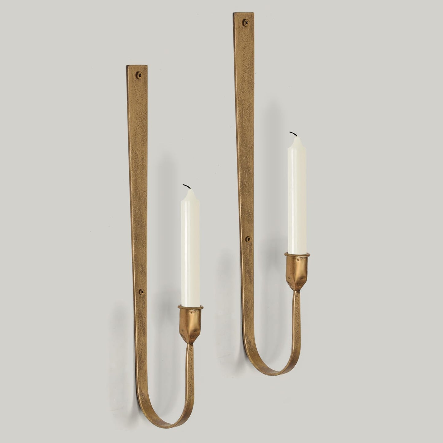 Wall Candle Holder Set of 2 - Golden Metal Wall Sconces, Rust-Resistant Wall Mount Candle Holders for Living Room, Fireplace, Wedding Decor, Modern Farmhouse Wall Decor with Installation Hardware