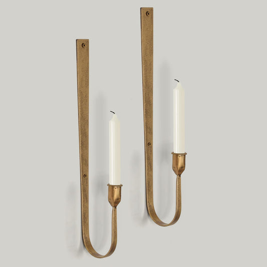 Wall Candle Holder Set of 2 - Golden Metal Wall Sconces, Rust-Resistant Wall Mount Candle Holders for Living Room, Fireplace, Wedding Decor, Modern Farmhouse Wall Decor with Installation Hardware