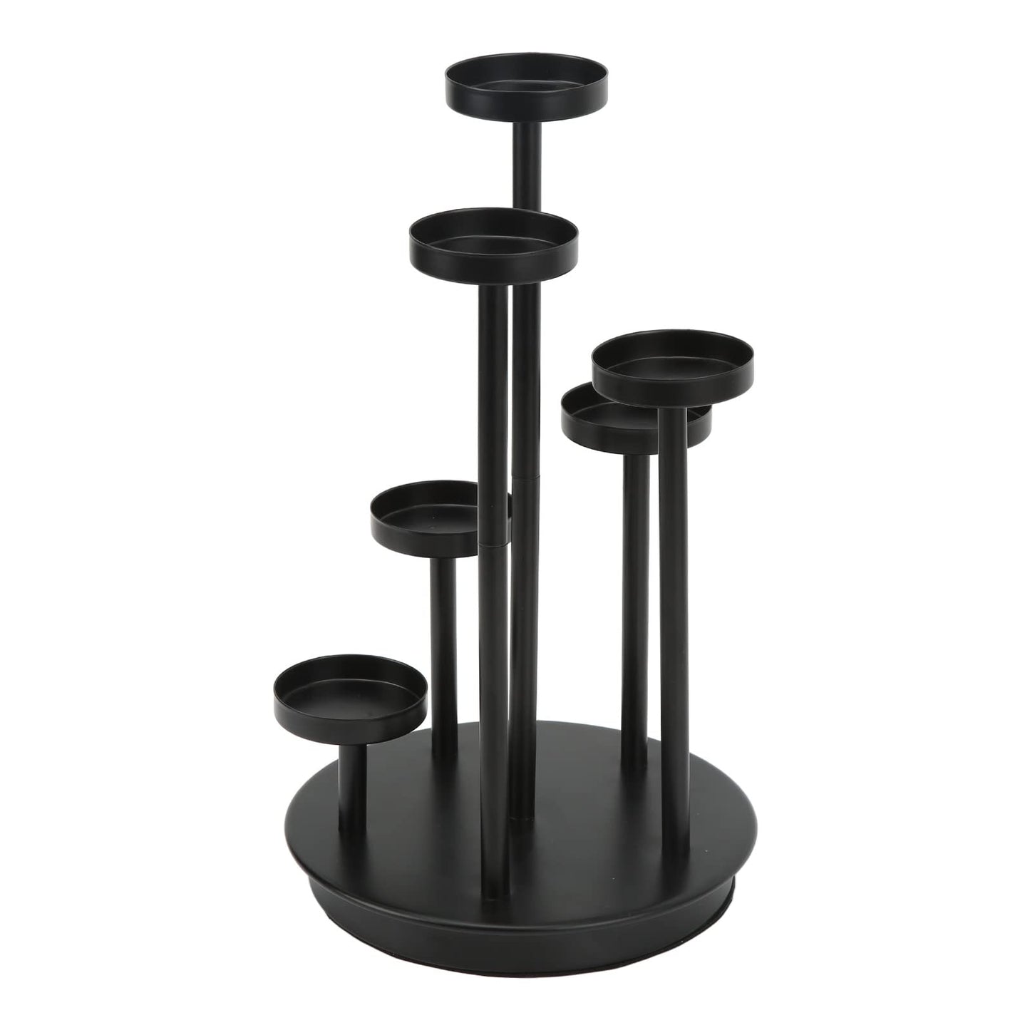 Omquot Retro Elegant 6 Arm Matte Black Iron Candle Holder for Dining Room Bar Decoration