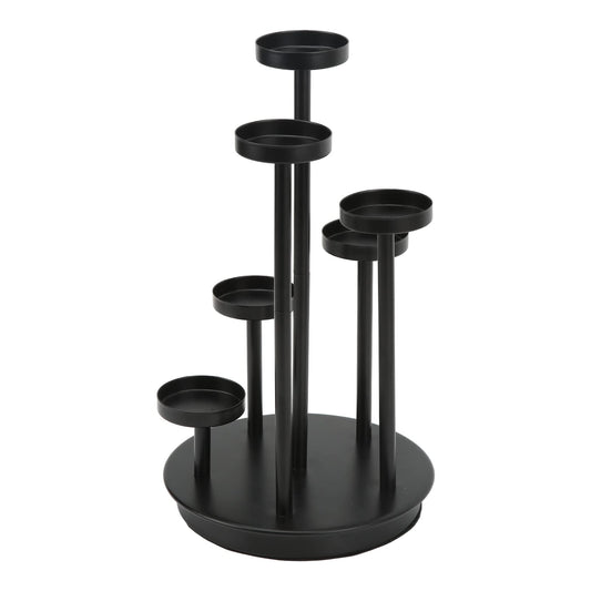 Omquot Retro Elegant 6 Arm Matte Black Iron Candle Holder for Dining Room Bar Decoration