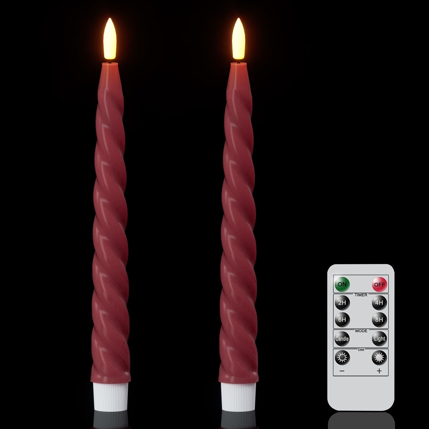 Wondise Flameless Taper Candles with Remote Timer, Real Waxy Red Battery Operated Candlesticks 3D Wick LED Candles for Halloween Christmas Holiday Wedding Decoration (2 Pack, Red