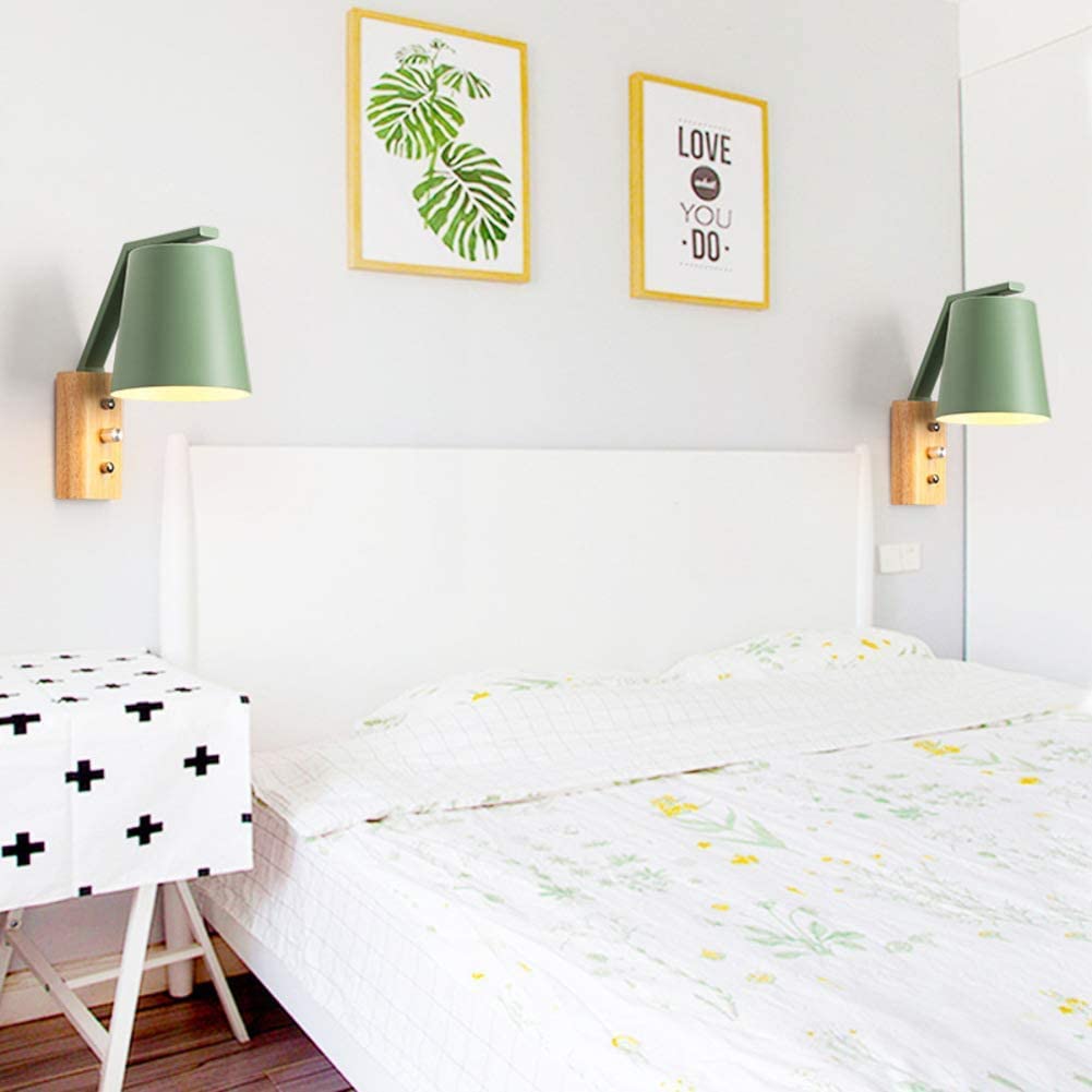 Wall Sconces Modern Nordic Coloured Wall Light Solid Wood Base Wall Sconce Rotary Switch Wall Mounted Lighting Fixture for Living Room Aisle Children's Kid's Bedroom Bedside Reading Wall Sconce Lighti
