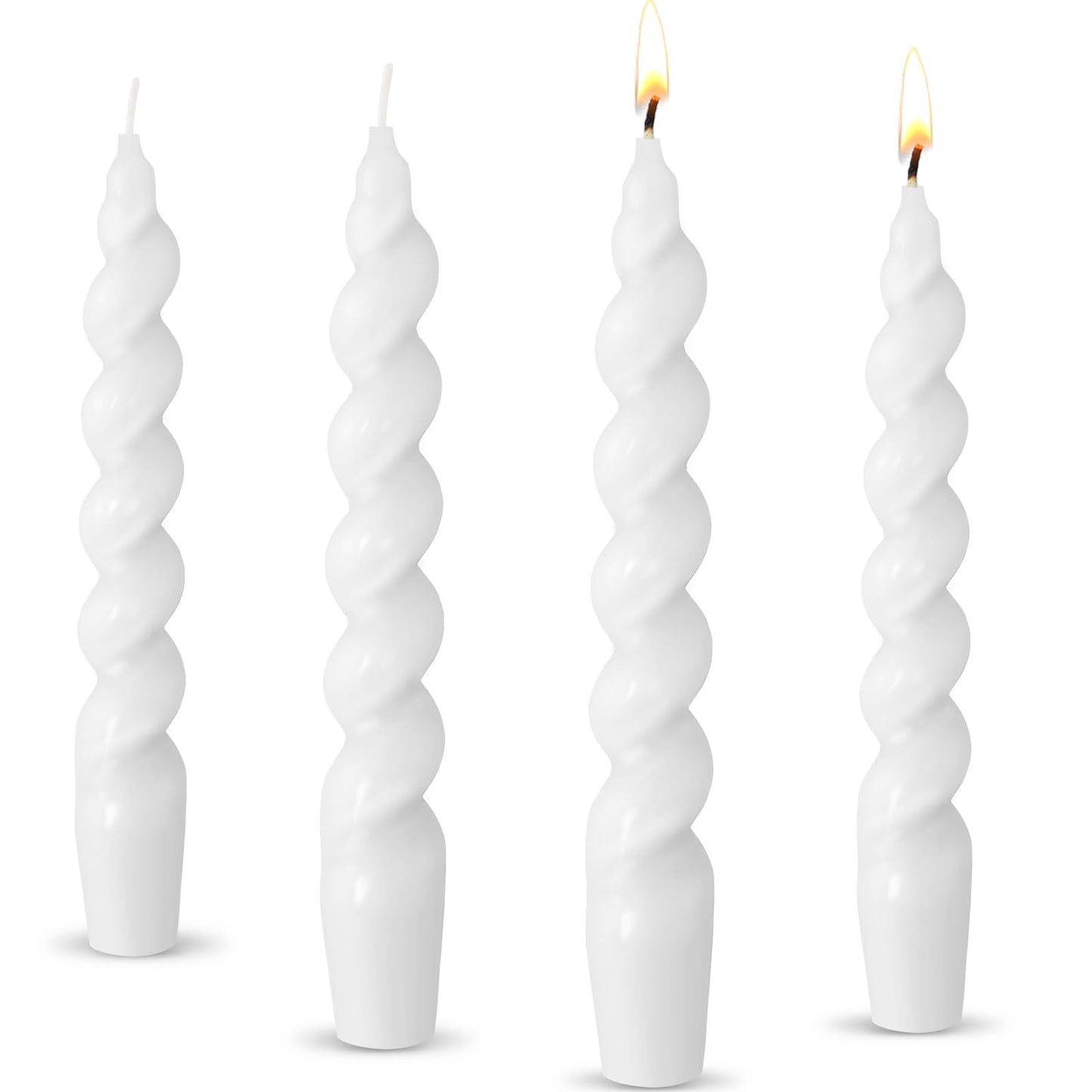 Zhengmy 4 Pcs Bright White Spiral Taper Candle 7 Inch Twisted Long Wax Dinner Candlestick for Fall Halloween Christmas Holiday Valentines Wedding Birthday Baby Shower Table Decor(Solid)