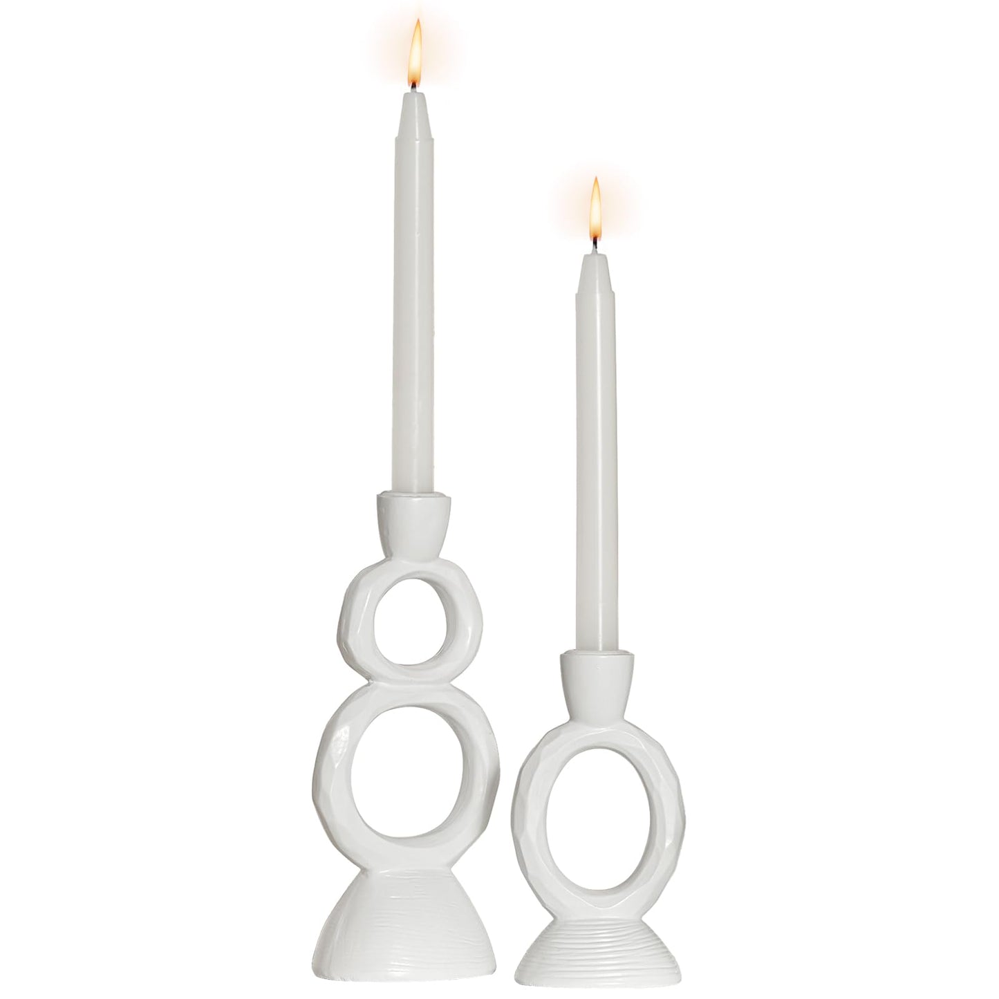 White Taper Candle Holders for Candlesticks, Unique Decorative Candlesticks Holder Home Decor Set of 2 for Fall Thanksgiving Wedding Table Centerpiece Decorations, Modern Aesthetic Room Decor（Resin）