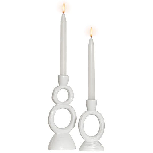 White Taper Candle Holders for Candlesticks, Unique Decorative Candlesticks Holder Home Decor Set of 2 for Fall Thanksgiving Wedding Table Centerpiece Decorations, Modern Aesthetic Room Decor（Resin）