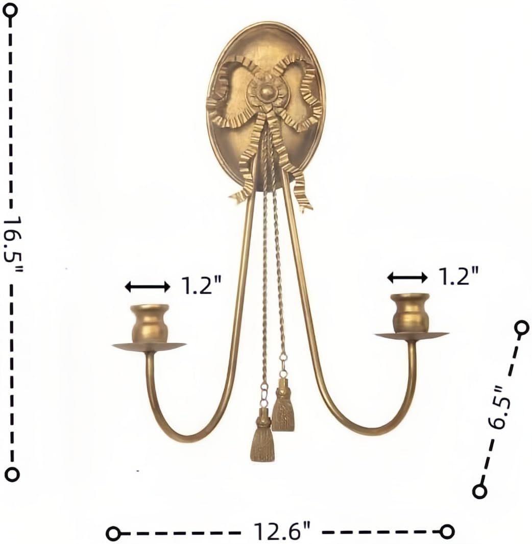 TerkCo Long Gold Wall Candle Sconces Wall Decor Set of 2,Metal Antique Wall Mounted Candleholders, Wall Decoration for Living Room,Dining Room, Bedroom （No Candle）(Gold 3)