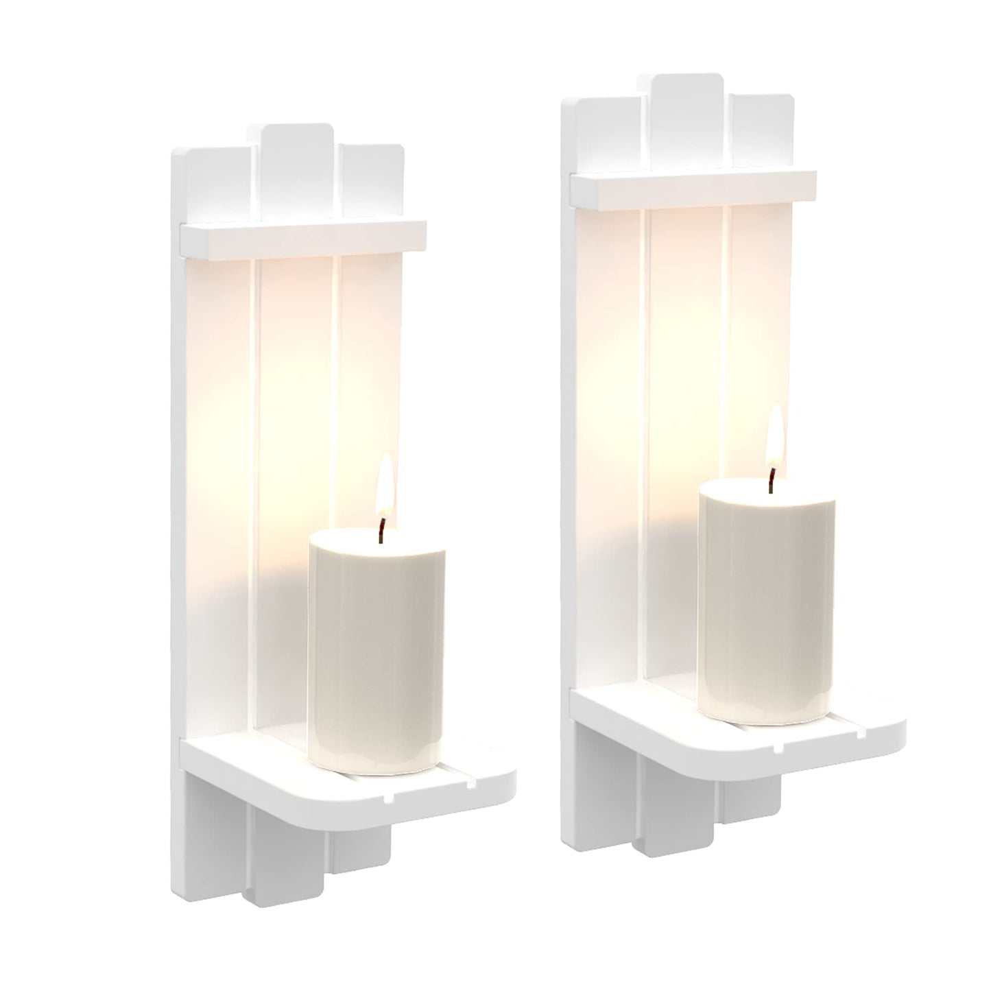 Yorkmills Sconces Wall Decor Set of 2, Candle Holder Rustic Home Farmhouse Art Floating Candle Sconces Shelf White Decorations for Living Room, Dining Room, Bedroom, Bathroom