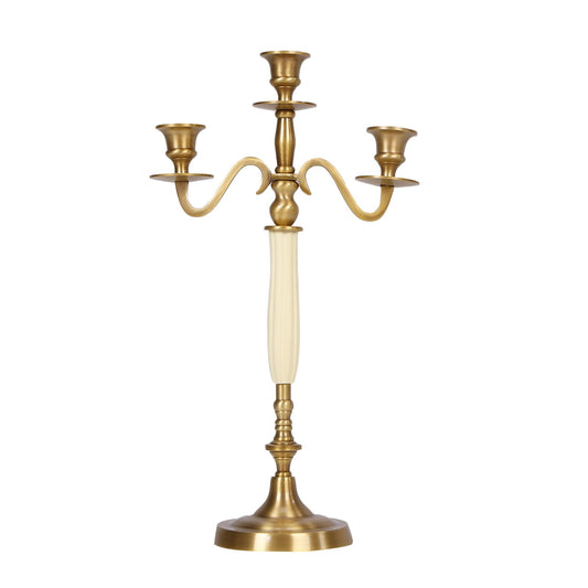 3 Arms Brass Plated Metal Candelabra Candle Stand Candlestick Holder for Wedding Dining Table Christmas Party and Indoor Home Decoration
