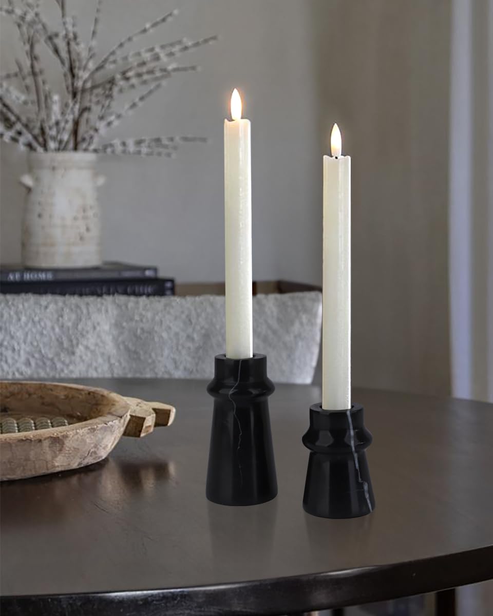 Vixdonos Marble Candle Holder Set of 2 Taper Candle Candlestick Mantle Candle Stand for Home Decor,Wedding,Party and Table Centerpieces(Black)