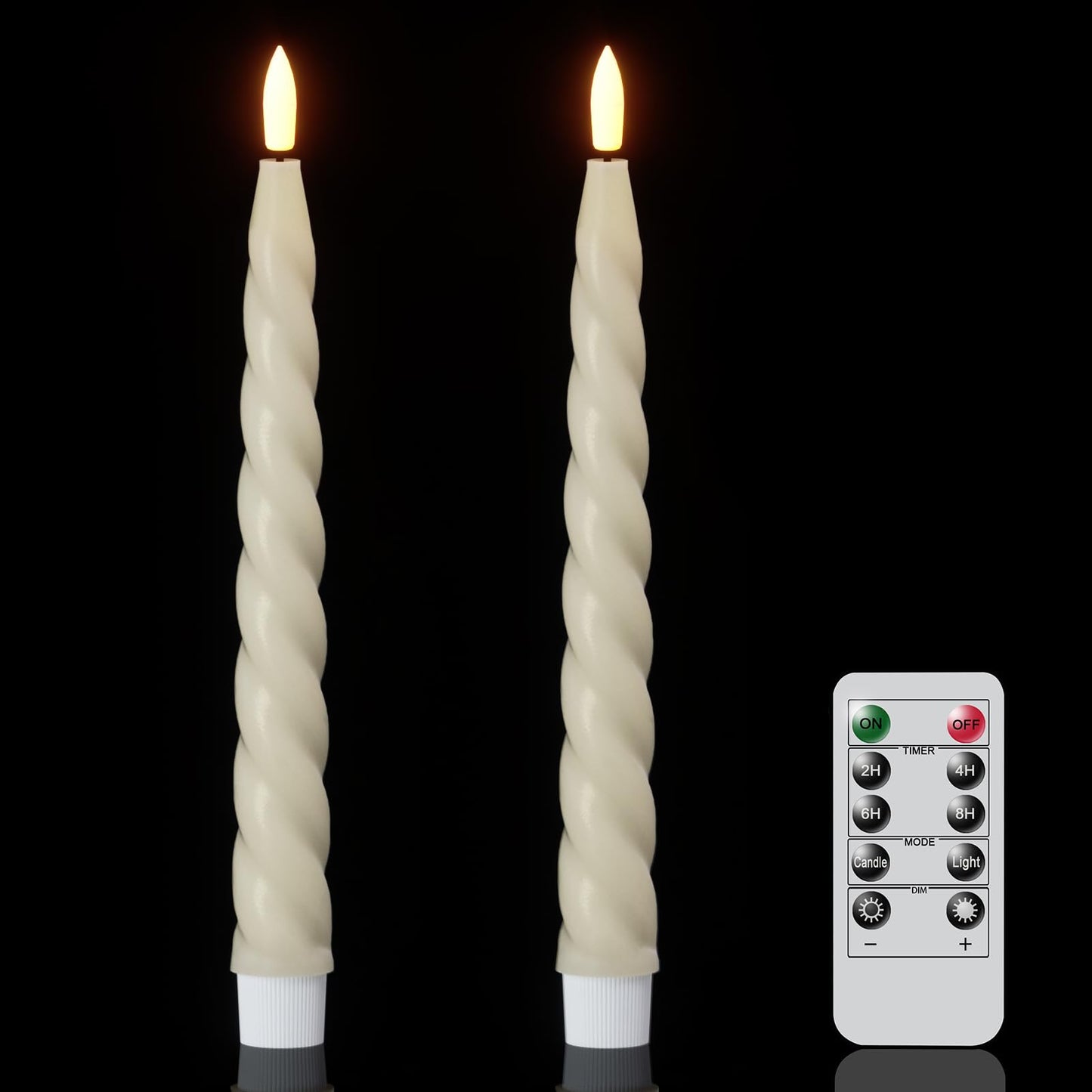 Wondise Flameless Taper Candles with Remote Timer, Real Waxy Ivory Battery Operated Candlesticks 3D Wick LED Candles for Halloween Christmas Holiday Wedding Decoration (2 Pack