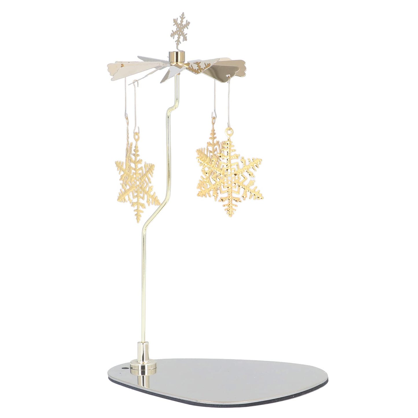 Rotating Candle Holder, Romantic Heat Activated Spinner Decor for Home Wedding Stainless Steel Gold Snowflake 18cm with Round Tray No Candle Cup
