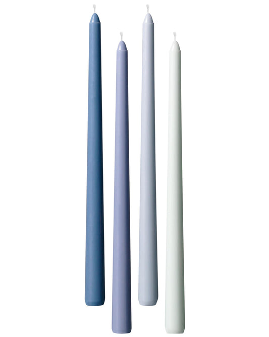 12-Inch Taper Candles 4 Pack - Tapered Candlesticks - Smokeless, Unscented, Long Burning - Hand Poured, Colored for Home Decor Wedding, Dinner - Blue