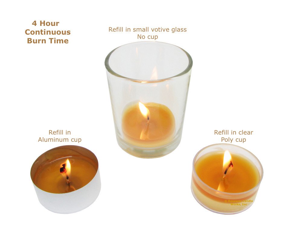 Beeswax Candle Works, 6-Hour Tea Light Refills (Pack of 36) NO Cups, 100% USA Beeswax