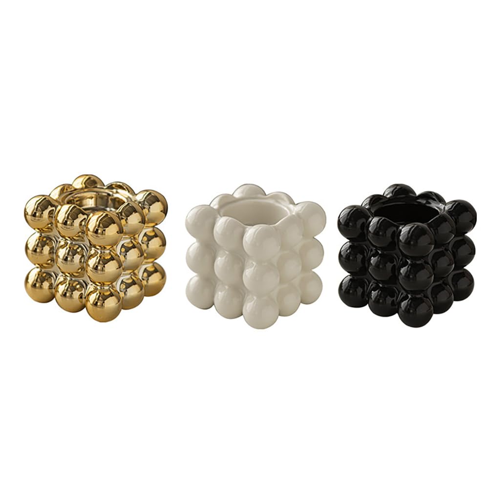 Ceramic Cube Golden Candle Holder Handheld Candlestick Holders Decorative Candle Stand Middle East Arabian Festival Candlestick Dining Table Party Home Decoration Ornament (Black)