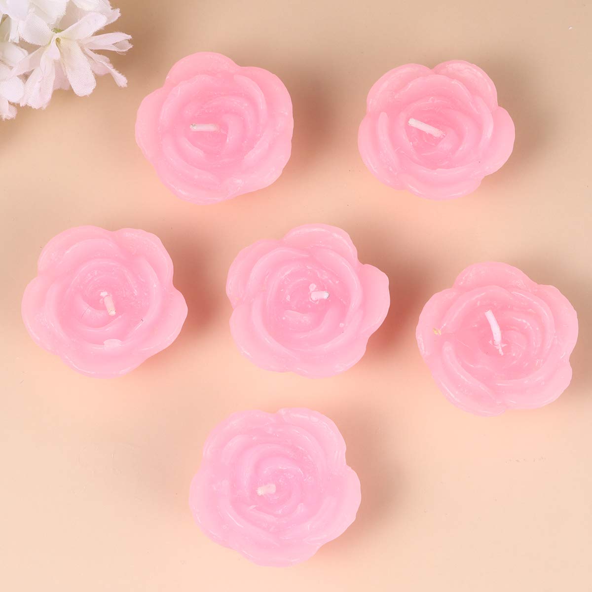 Decorative Candle Light- 12pcs Pink Rose- Shaped Candles Floating Flower Candle Home Decor for Wedding Party Bedroom