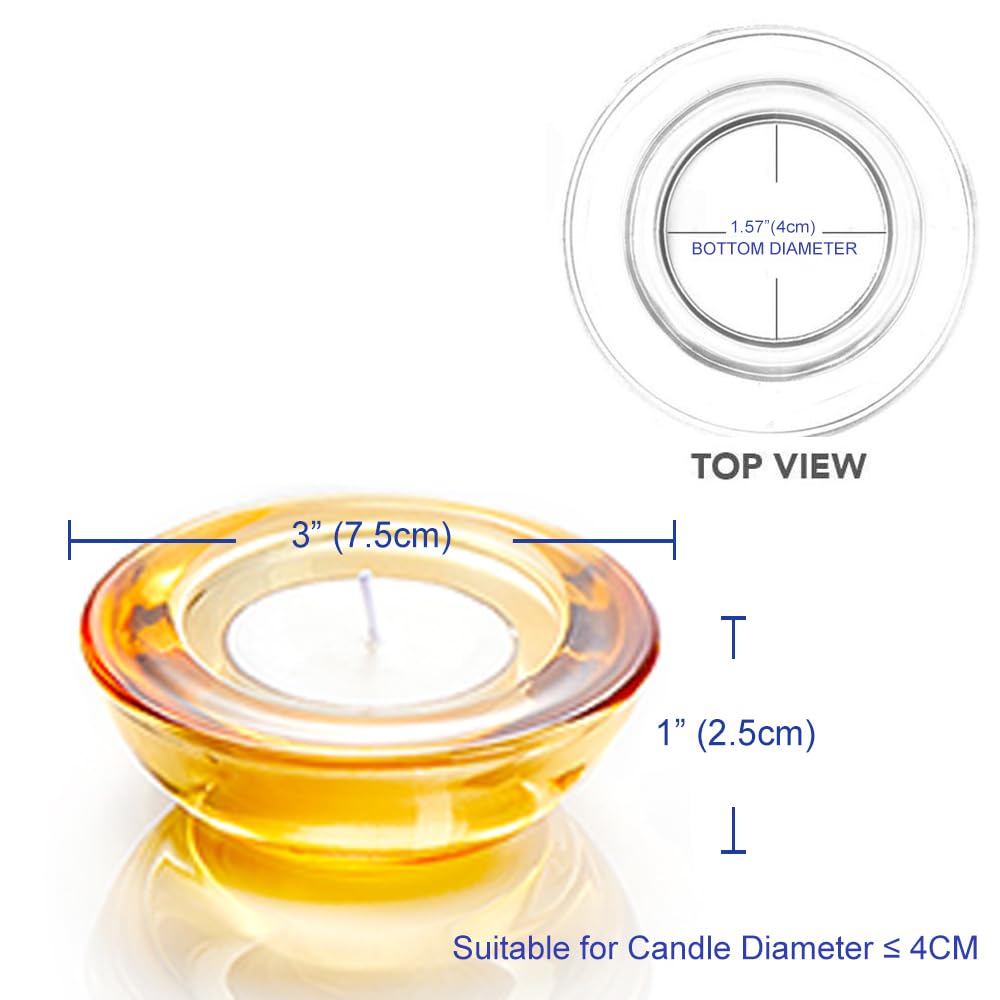 ELIVIA Gold Tealight Candle Holders - Set of 12, Round Chunky Glass Candle Holder, 3" Diameter - CH01 - Rusty Orange