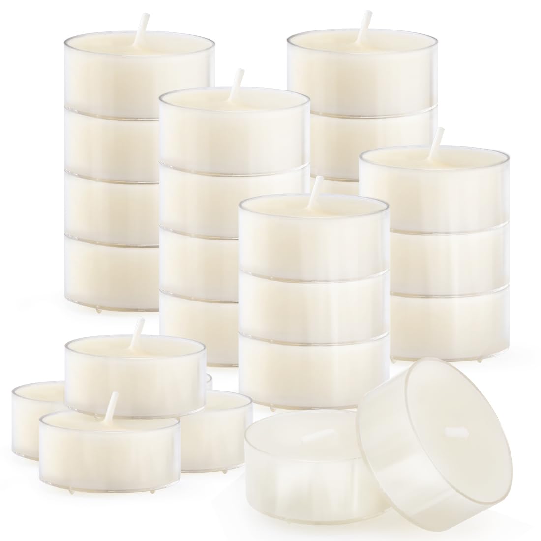 25PCS Pure White Beeswax Tealight Candles, Natural Scent, Clear Cup