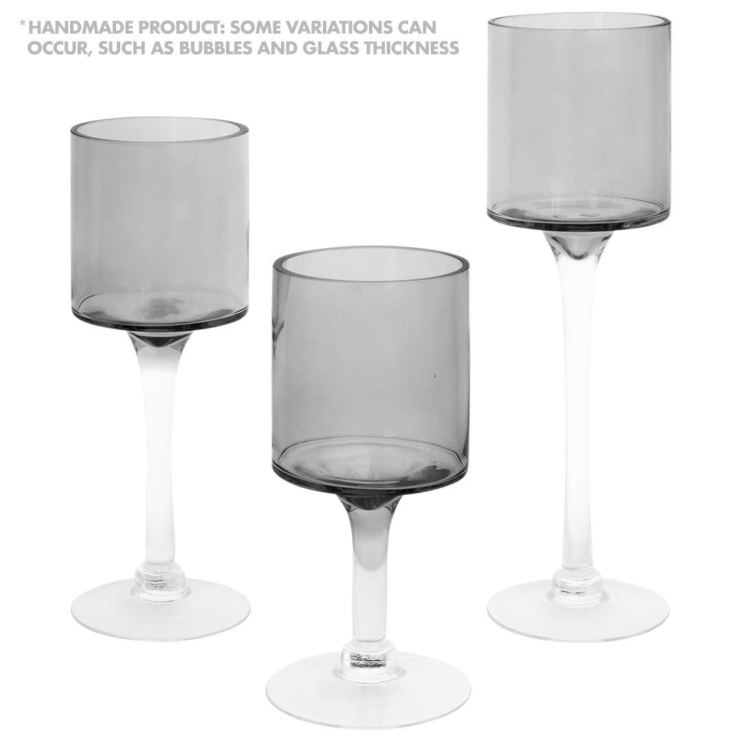 Koyal Wholesale 3Pcs Smoke Black Floating Candle Holder, Long Stem Candle Holders Set of 3, Black Tea Light Floating Candle Holder Centerpiece, Glass Stem Pillar Candle Holders Home Decor
