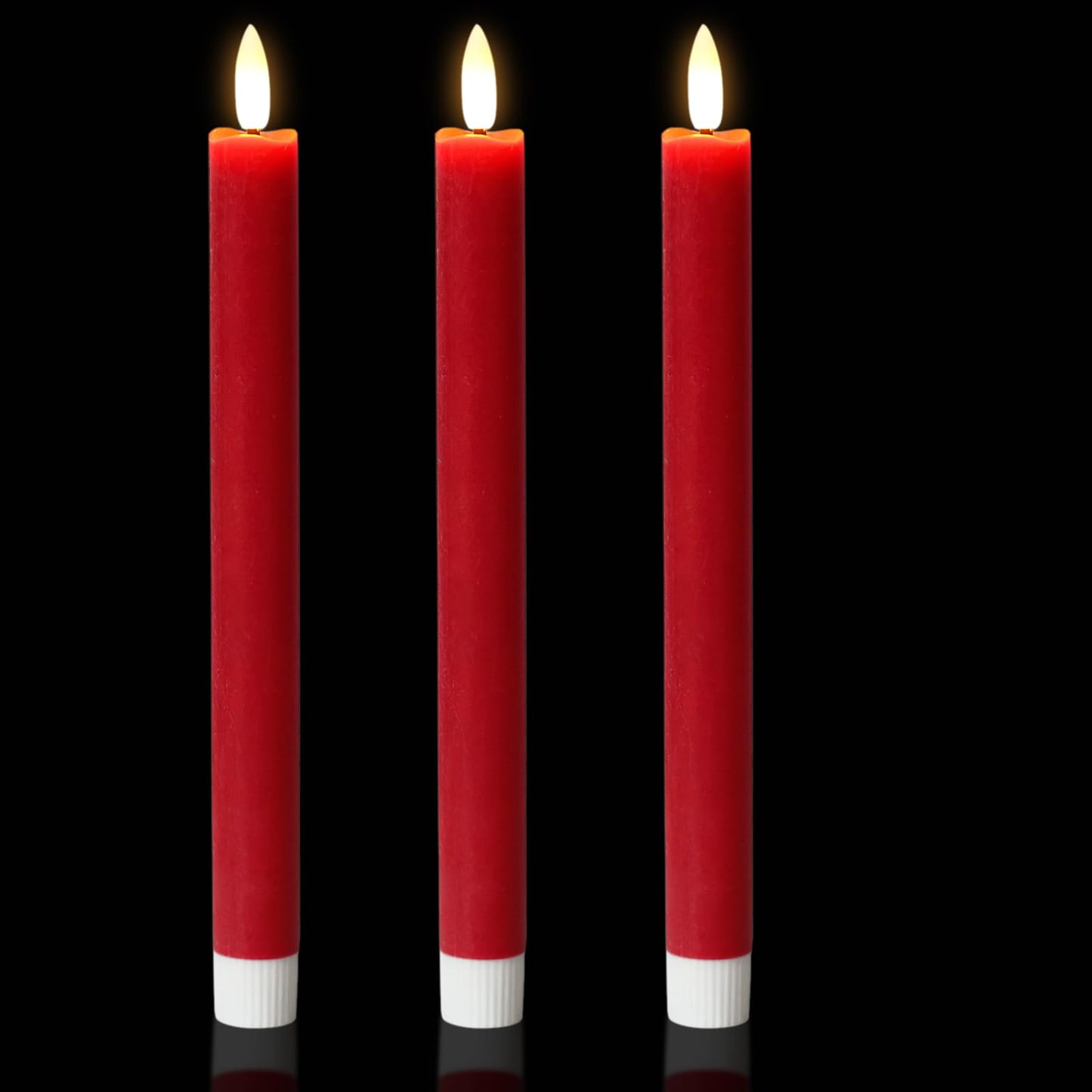 Wondise Flameless Taper Candles with Timer, 3 Pack Battery Operated LED Flickering Real Wax Red Candle for Christmas Wedding Dinner Decorations