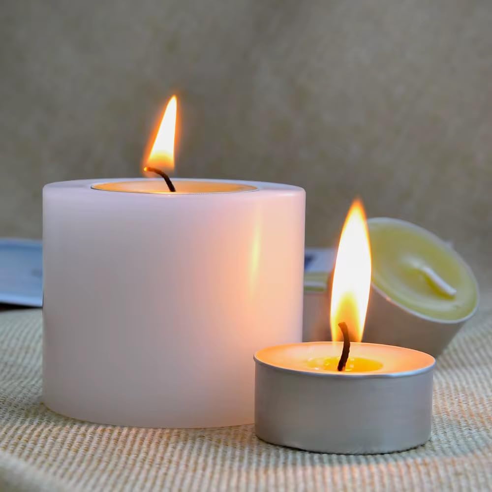 100% Pure Beeswax Tea Light Candles, 50-Pack, Natural Unscented Honey Aroma Tealights in Aluminum Cups. 4-Hour Clean-Burning, Soot-Free