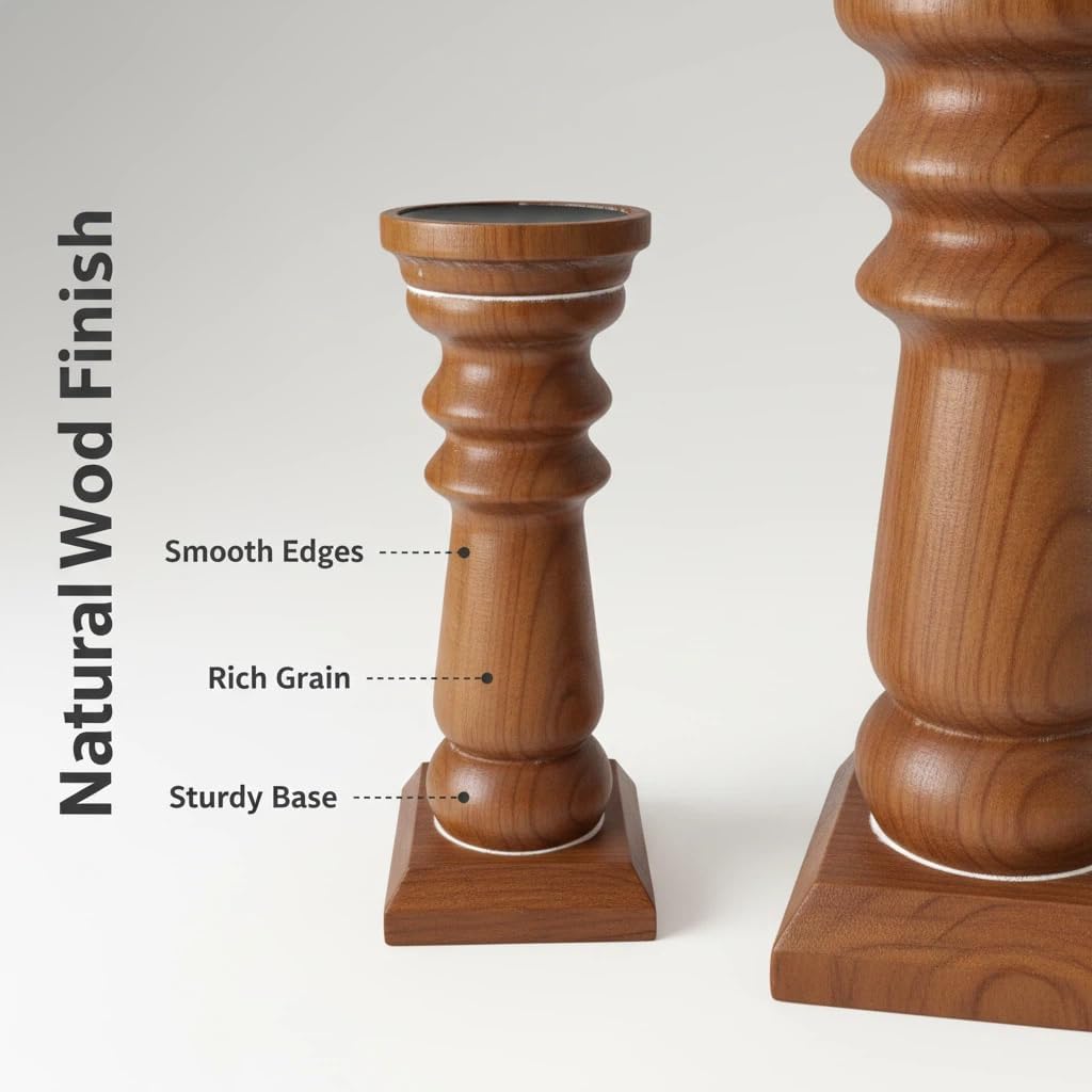 Wood Pillar Candle Holders 14 Inch Tall, Handmade Antique Brown Farmhouse Candle Holders for Pillar Candles, Natural Decorative Candlestick Holders, Rustic Candle Holder for Table Centerpiece