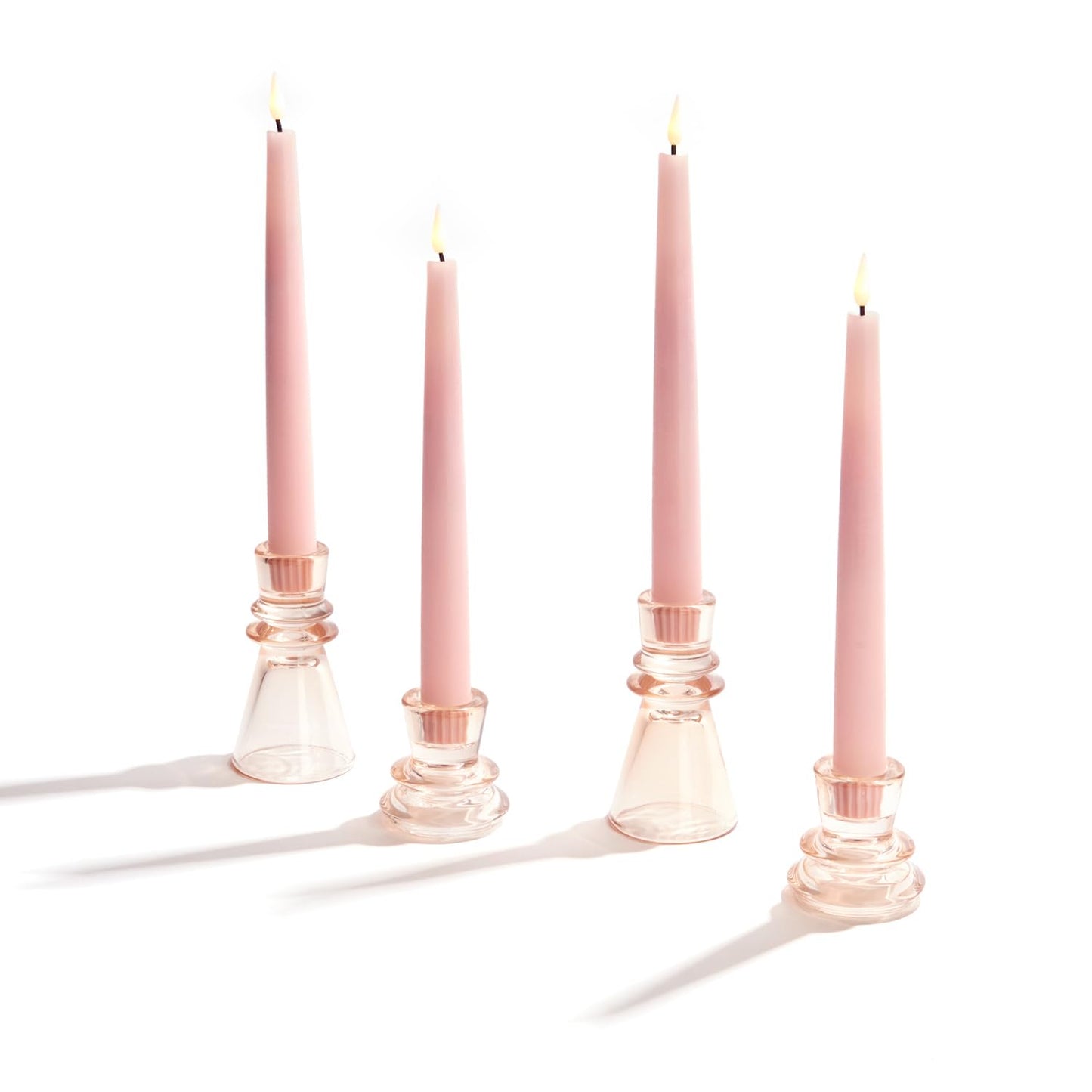 LampLust Taper Candle Holders, 4 Pack, 2 & 4 Inch, Pink Glass Candle Holders, Fits Standard Taper Candles, Decorative Candlestick Holders for Table Centerpieces, Wedding & Home Decor