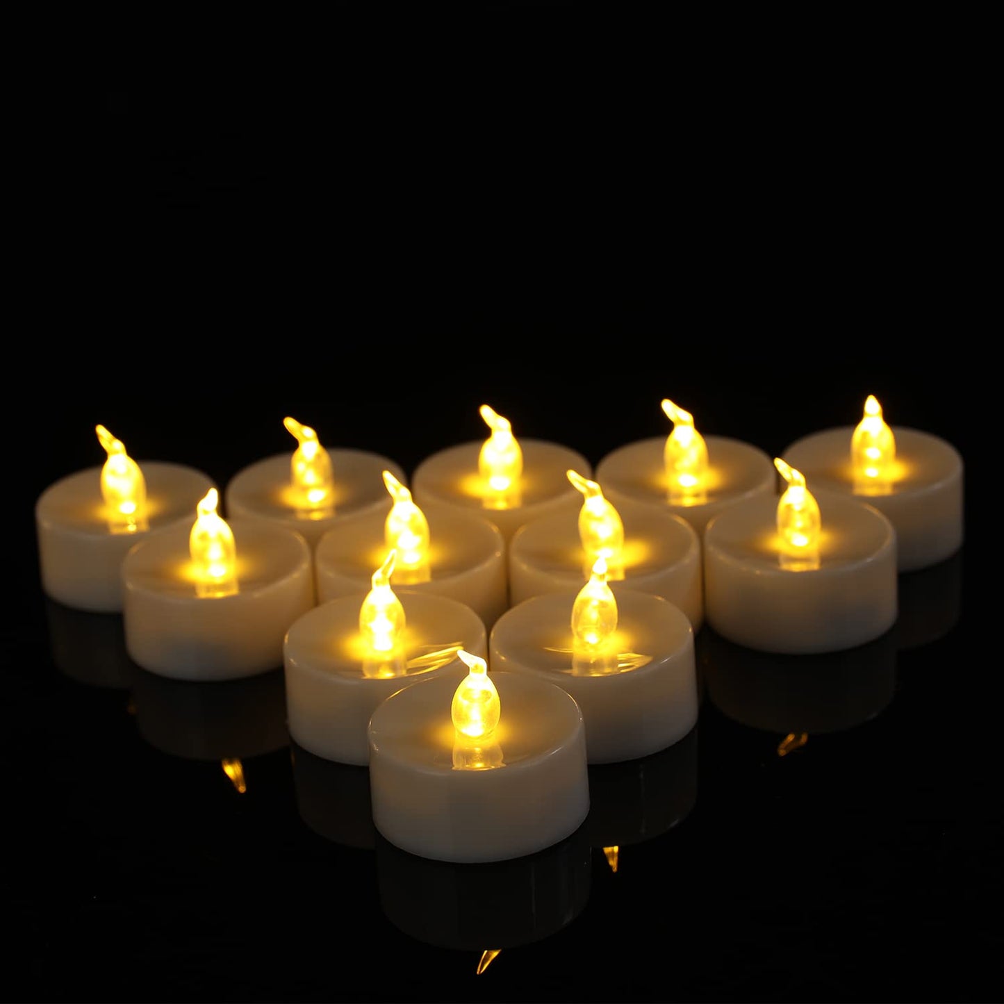 LED Tea Light, Flameless Flickering Tealight with Remote Control, Long Lasting Battery Operated LED Tealight Candle for Seasonal & Festival Celebration Pack of 12
