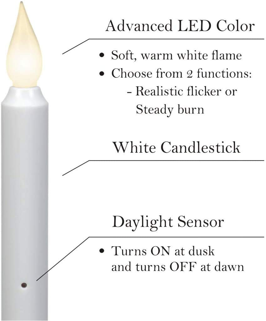 Battery Operated LED Flameless Window Candle Pewter/Silver Finish with Dusk to Dawn Sensor and White Flame