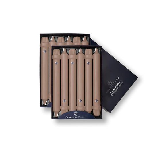 Colonial Candle Unscented Taper Candle, Classic Collection, Mocha, 8 in, Pack of 12 - Up to 6 Hours Burn