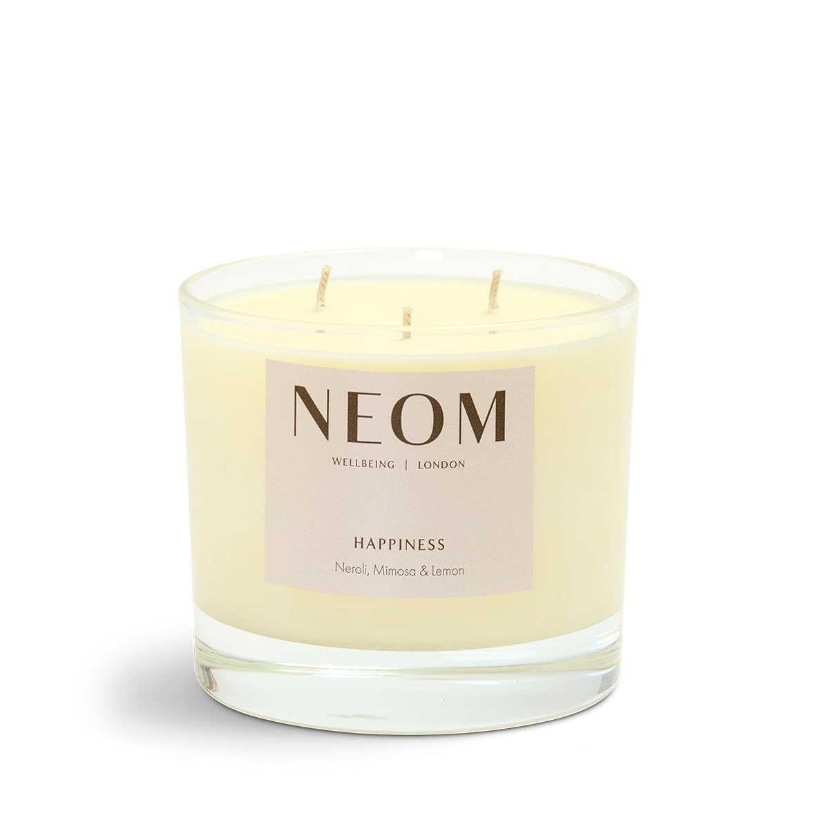 NEOM- Happiness Scented Candle, 3 Wick | Essential Oil Aromatherapy Candle | Neroli, Mimosa & Lemon | Scent to Make You Happy