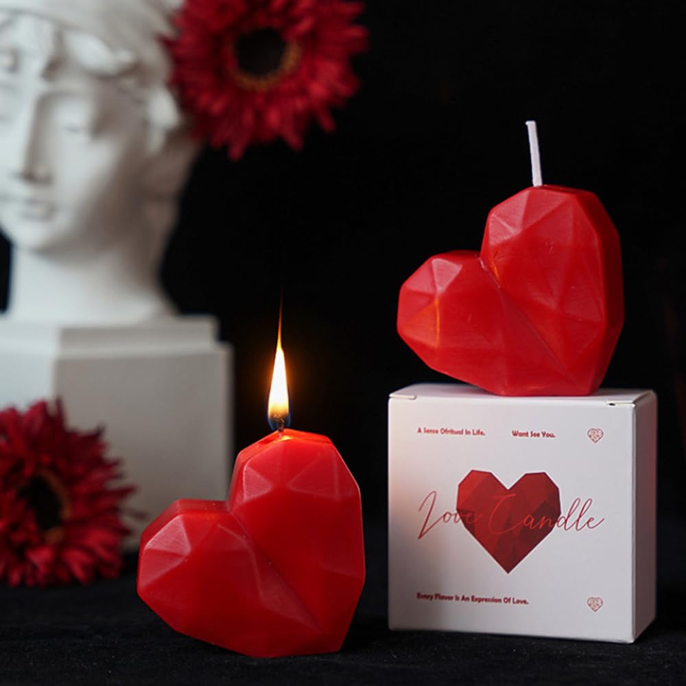 2 Pcs Valentine's Day Heart Candles- Red Love Heart Shape Scented Candles- Handmade Aromatherapy Candles for Valentine's Day, Wedding, Anniversary, Birthday, Home Decor