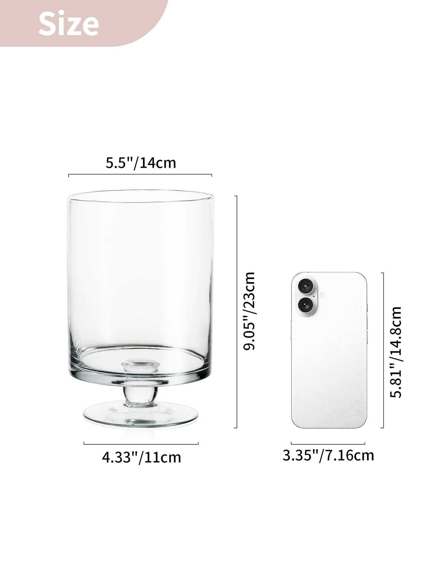 Glass Candle Holder for Pillar Candles - Large Glass Vases for Table Decoration, Clear Hurricane Candle Holder for Wedding Christmas Halloween Party Centerpiece Dining Room Decor, Gifts for Women