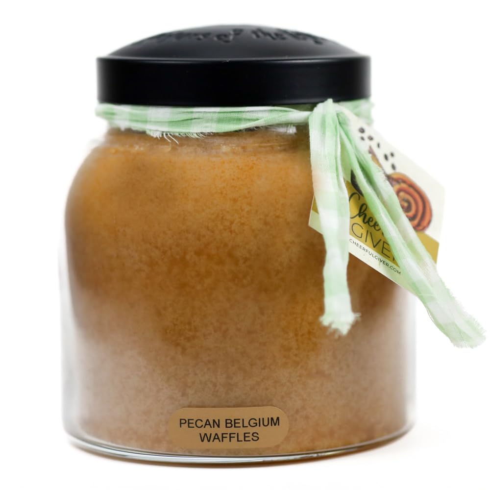 A Cheerful Giver — Pecan Belgium Waffles - 34oz Papa Scented Candle Jar with Lid - Keepers of the Light - 155 Hours of Burn Time, Gift for Women, Brown