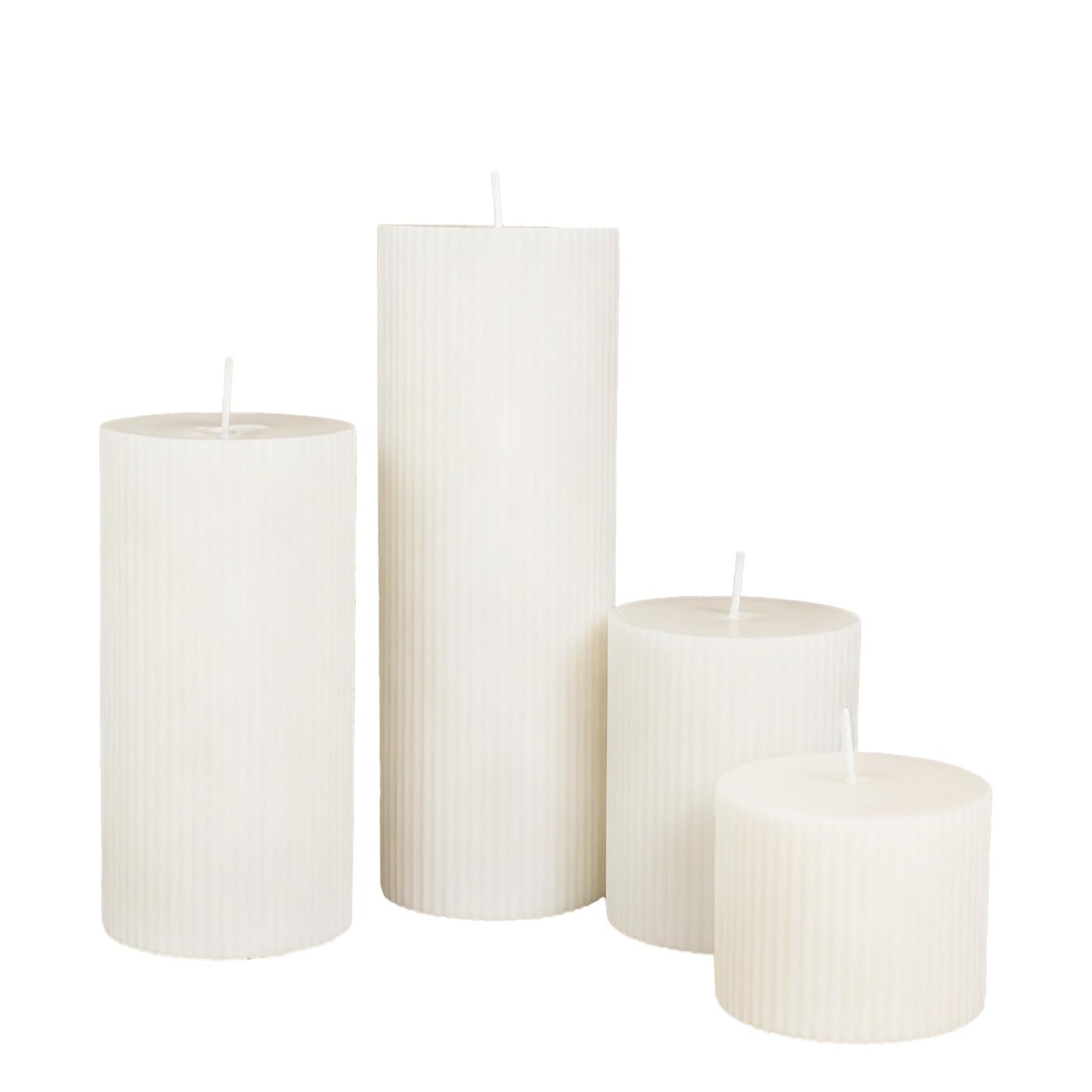 PEDOBALI Ribbed Pillar Candles Set of 4, Pillar Orchids Scented Candles Width 3" High 3" 4" 6" 8" Large Aesthetic Ribbed Soy Wax for Living Room Bathroom Modern Home Decor(Cream)