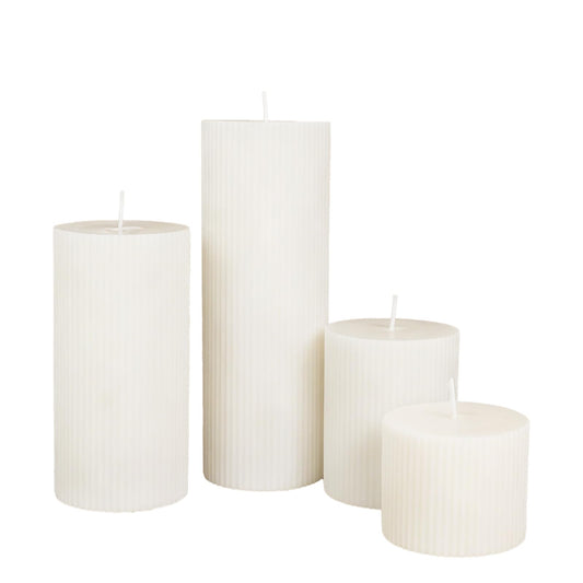 PEDOBALI Ribbed Pillar Candles Set of 4, Pillar Orchids Scented Candles Width 3" High 3" 4" 6" 8" Large Aesthetic Ribbed Soy Wax for Living Room Bathroom Modern Home Decor(Cream)