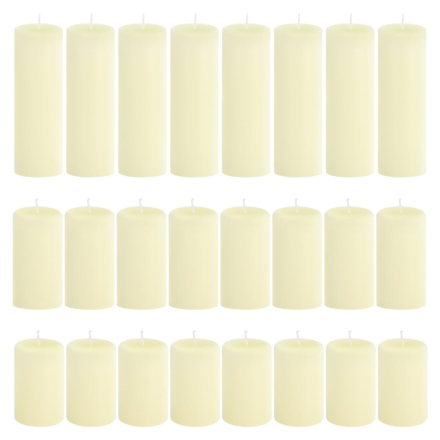 CHICERA 24-Pack Ivory Pillar Candles Bulk Set - 2x3, 2x4, 2x6 Inch Unscented Dripless Pillar Candles for Weddings, Home Decor & Centerpieces - Clean Burning Smokeless Decorative Candles