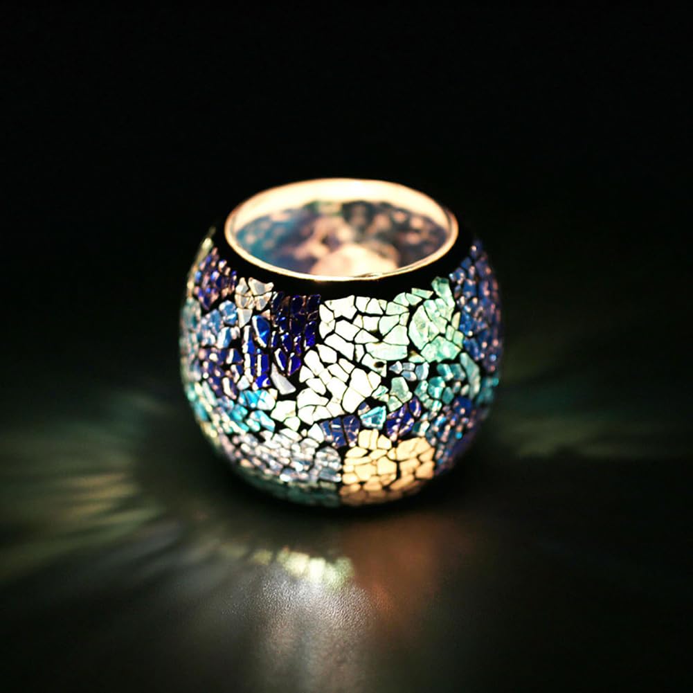 Mosaic Glass Votive Candle Holder, Handmade Tea Light Holder Romantic Candlestick for Vase Pen Holder Romantic Valentine Centerpiece Candle Holder Wedding Party Table Decorations (Pink)