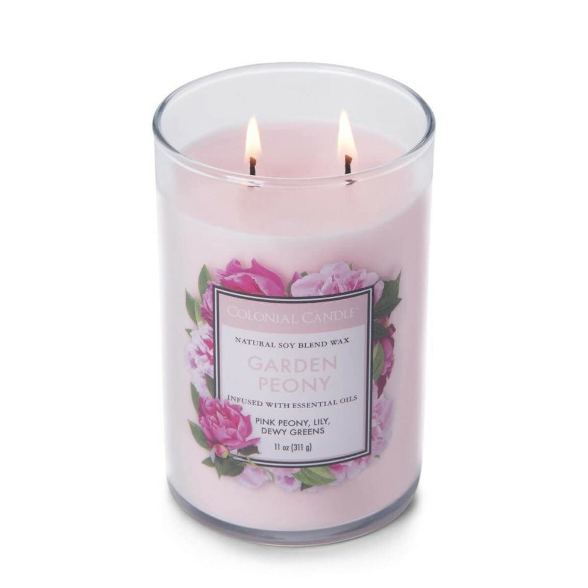 Colonial Candle Garden Peony Scented Jar Candle, Classic Cylinders Collection, 2 Wick, Red, 11 oz - Up to 80 Hours Burn
